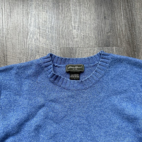 Eddie Bauer Mens Blue Sweater L Crewneck Lambswool Mix  Pullover Warm Soft - Picture 2 of 7